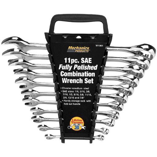 Performance Tool W1061 11 pc SAE combination wrench set in chrome vanadium steel