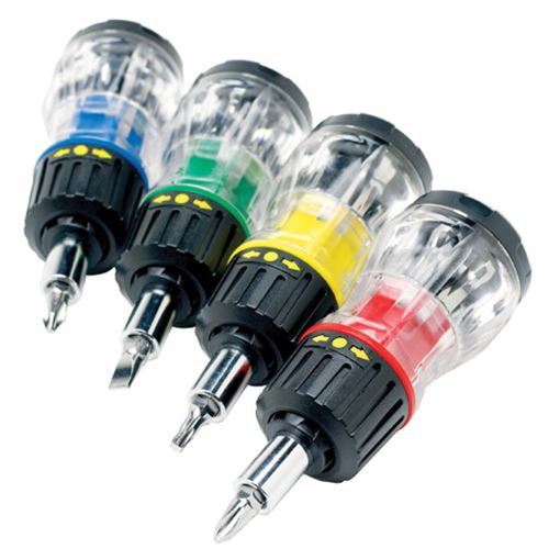 Performance Tool W38927 7-in-1 stubby screwdriver set with bits stored in the handle