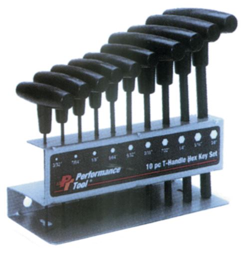 Performance Tool W80275 metric T-handle hex key set, 10 piece set with storage tray