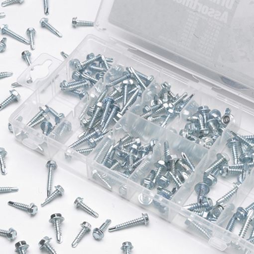 Performance Tool W5220 200 pc hex head self drilling screw assortment in resealable plastic case