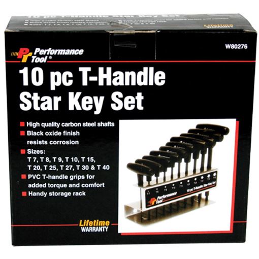 Performance Tool W80276 T-handle star driver set, 10 piece set with storage tray