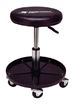 Pneumatic rolling shop stool with padded seat and tool tray