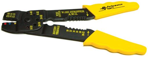 Wire crimper and stripper tool with assorted terminals