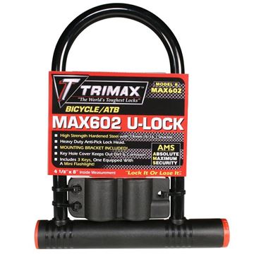 Max Security U-Shackle Lock, 4-1/8" x 8", 14 mm Shackle, Trimax MAX602