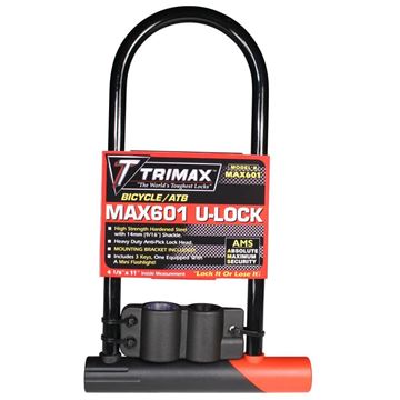 Max Security U-Shackle Lock, 4-1/8" x 11", 14 mm Shackle, Trimax MAX601