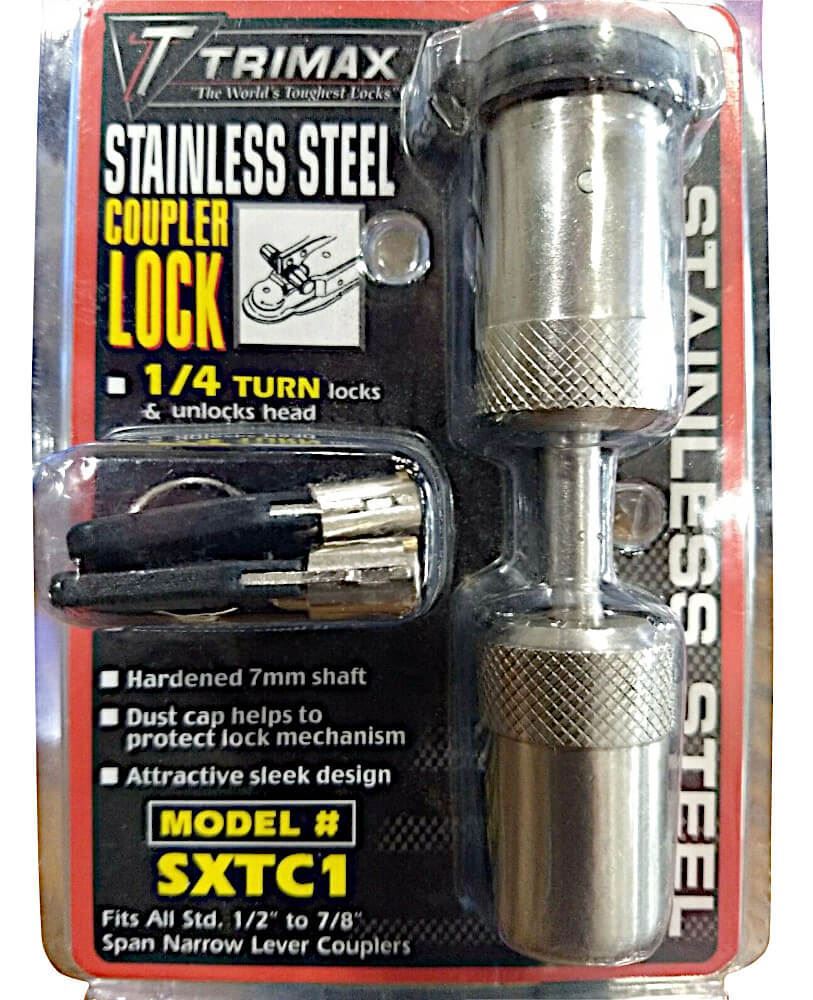 Trailer Stainless Steel Coupler Lock, 7/8" Span Trimax SXTC1