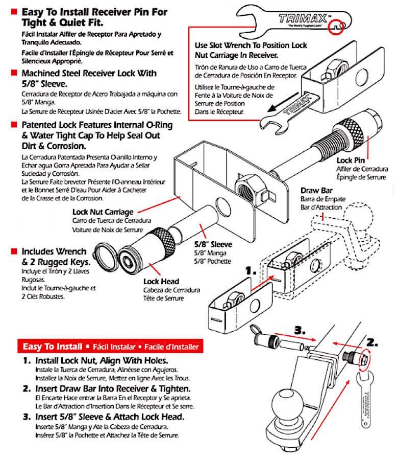 Trailer Stainless Steel Anti-Rattle Key Receiver Lock | Trimax TAR300|