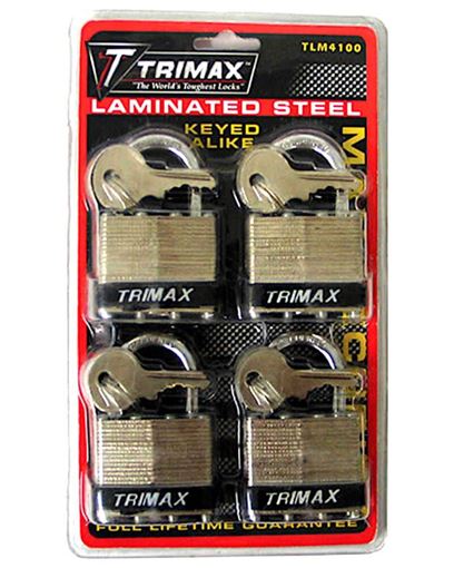 Dual Locking 40mm Steel Padlock 4 Pack, Keyed Alike, Trimax TLM4100
