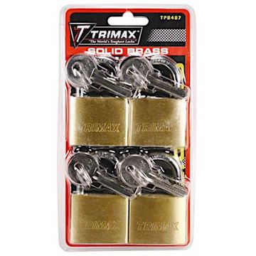 Marine Grade 1.5" Brass Padlock 4 Pack, Keyed Alike, Trimax TPB487