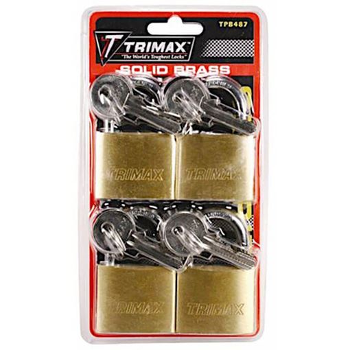 Marine Grade 1.5" Brass Padlock 4 Pack, Keyed Alike, Trimax TPB487