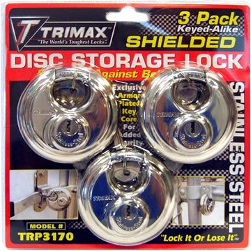 Stainless Steel 70mm Round Padlock Keyed Alike 3 Pack, Trimax TRP3170