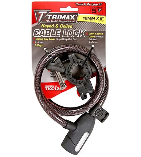 Trimaflex Coiled & Keyed Braided Cable Lock 6' x 12mm, Trimax TKC126