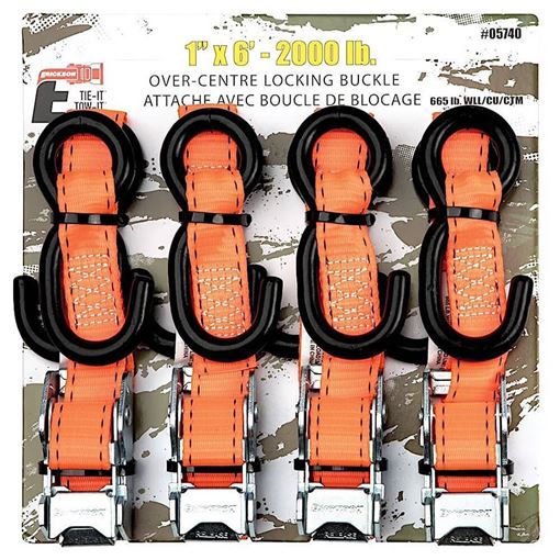 1" X 6' 2,000 Lb Polyester Buckle Strap Hunter Orange, 4 pack, Erickson 05740