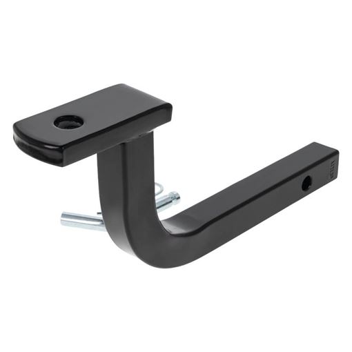 Draw-Tite Class II ball mount, black, angled view with hitch pin inserted