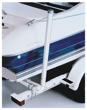 Fulton boat guide post mounted on a trailer frame beside a boat hull