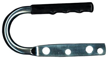 Fulton coupler handle — steel U-shaped handle with black grip and four mounting holes