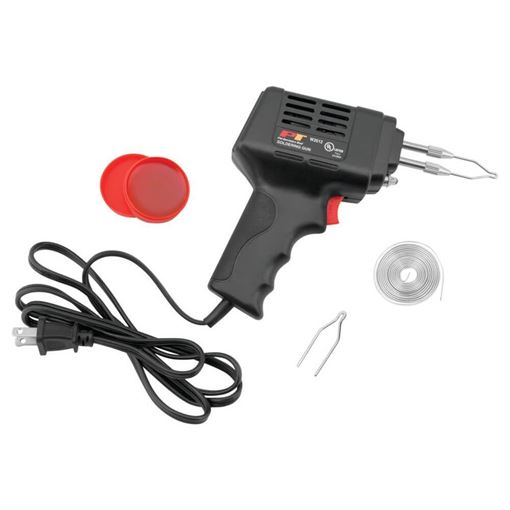 Performance Tool W2012 soldering gun kit with black gun and cord, solder coil, rosin paste tub and spare tip