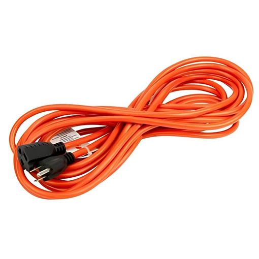 Performance Tool W2270 coiled orange extension cord with black three-prong plug and single outlet end