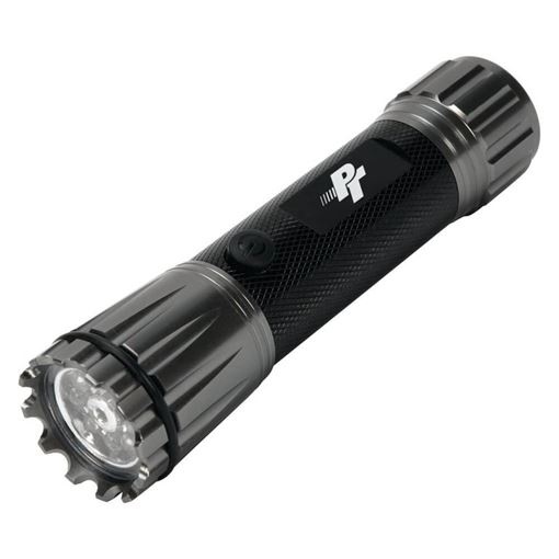 Performance Tool W2468 3-in-1 UV flashlight with knurled tactical aluminum housing and crenellated bezel