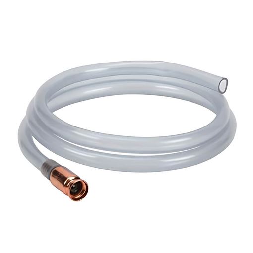Performance Tool W54155 liquid transfer shaker siphon hose coiled in clear and grey translucent tubing with a copper colored shaker tip