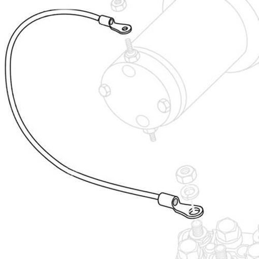 Line drawing of a winch cable with ring terminal ends routed to a winch motor