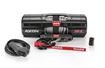 WARN AXON 55-S black enclosed-housing winch with synthetic rope and hawse fairlead, shown with corded remote and wireless receiver