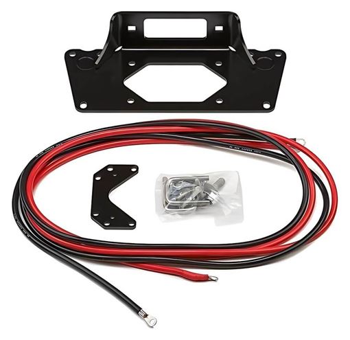 WARN 93720 black winch mount plate with contactor plate and hardware shown for Honda Pioneer 500