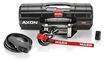 WARN AXON 45 black enclosed-housing winch with steel rope and roller fairlead, shown with corded remote and wireless receiver