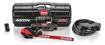WARN AXON 45RC narrow short-drum black winch with synthetic rope and hawse fairlead, shown with corded remote and wireless receiver