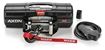 WARN AXON 55 black enclosed-housing winch with steel rope and roller fairlead, shown with corded remote and wireless receiver