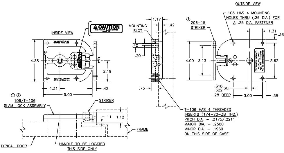Eberhard Compartment Latch 3-106-U-453-106-U-45 Specs Diagram