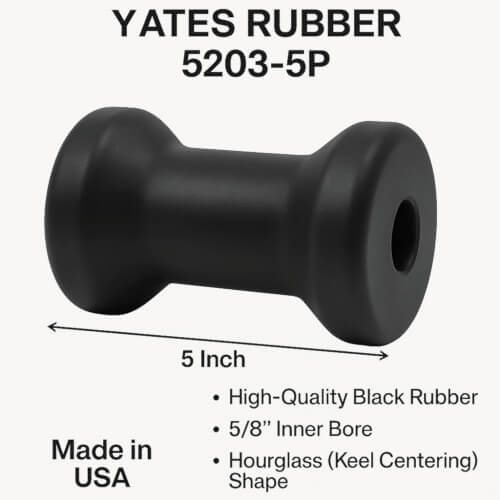 5-inch black rubber keel centering roller for trailer support